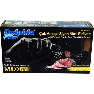 Dolphin Çok Amaçlı Siyah Nitril Eldiven (M)