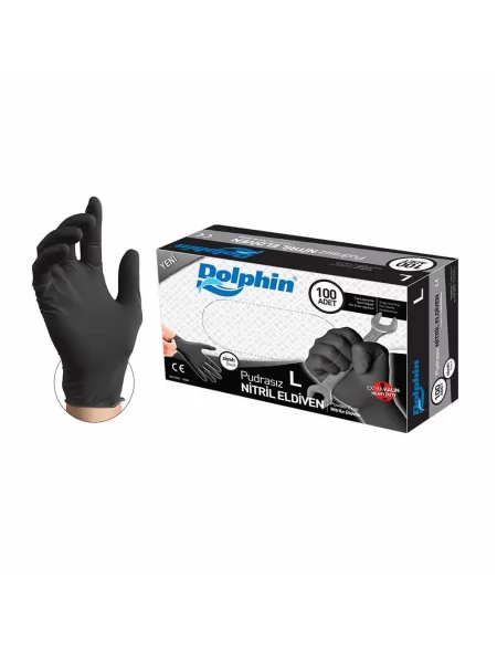 Dolphin Siyah Nitril Pudrasız Eldiven L