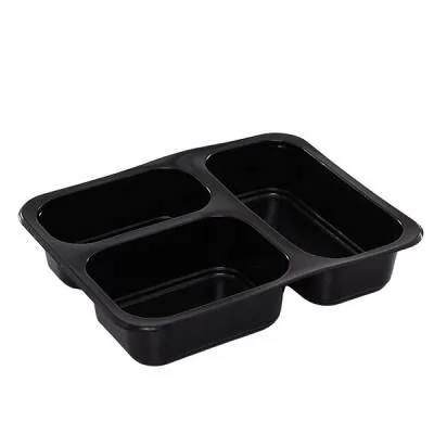 3 Bölmeli Film Yapıştırmalı Gıda Kabı Siyah 23 gr