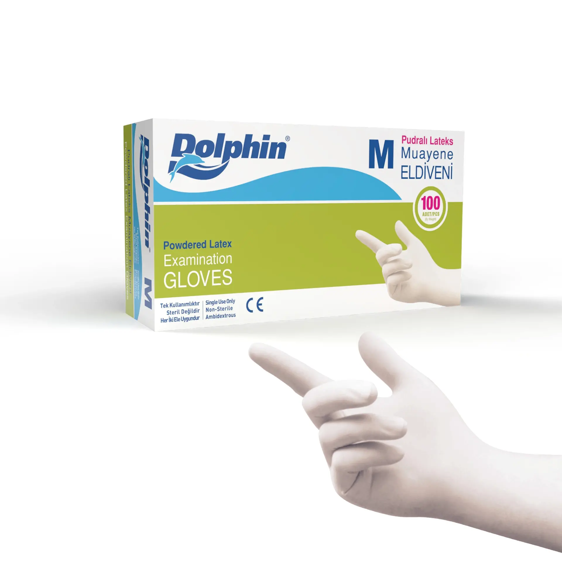 Dolphin Pudralı Lateks Muayene Eldiveni M Beden