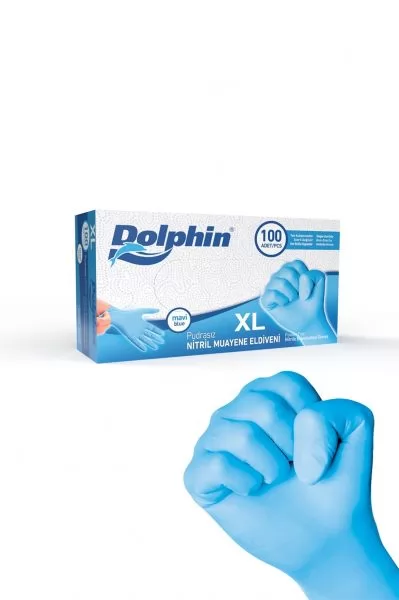 Dolphin Pudrasız Mavi Nitril Muayene Eldiveni XL