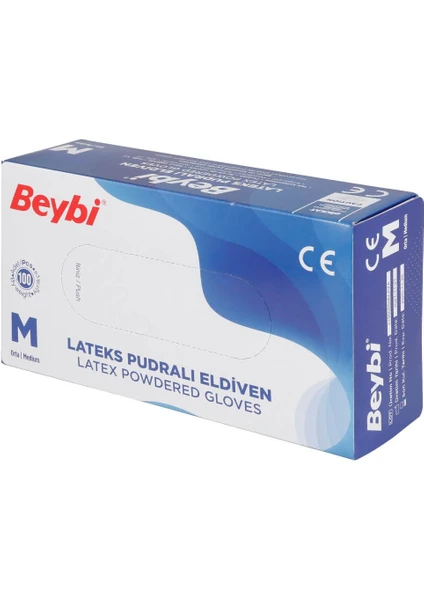 Beybi Pudralı Lateks Eldiven M Beden Beyaz 100'LÜ