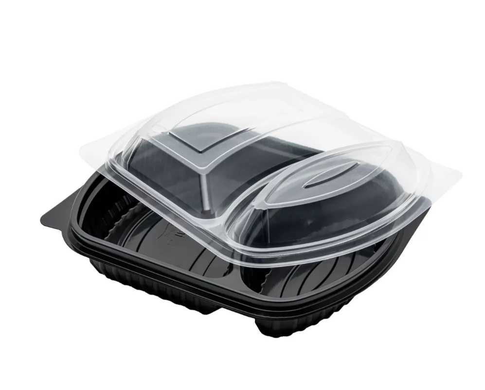  Plastik Yemek Kabı Siyah 2 Gözlü Kapaklı