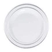 Gümüş Çizgili Porselen Görünümlü Plastik Tabak